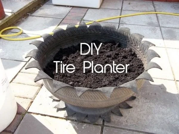 Great idea! Check out the tutorial on how to make a  tire pot garden planter 