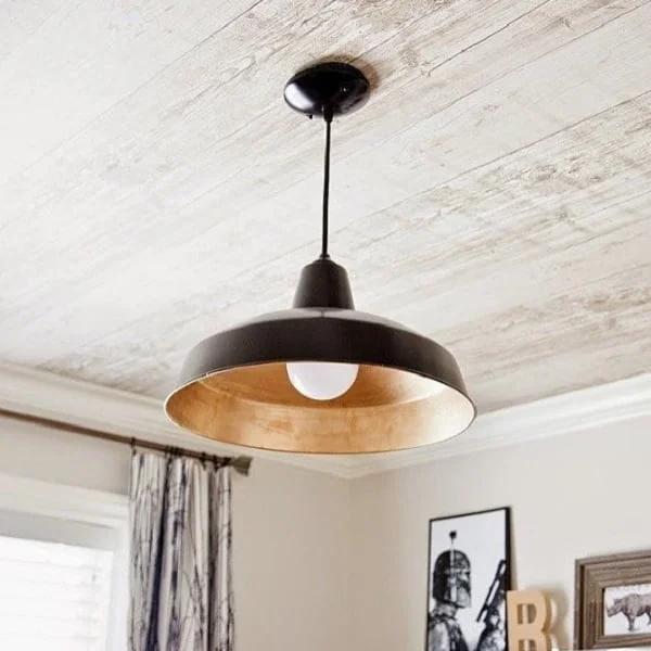 50 Unique Ceiling Design Ideas to Update the Forgotten Wall - You have to see this unique ceiling design idea with wood texture wallpaper. Love it! 