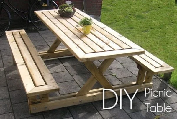 Great idea! Check out the tutorial on how to make a  outdoor picnic table. 