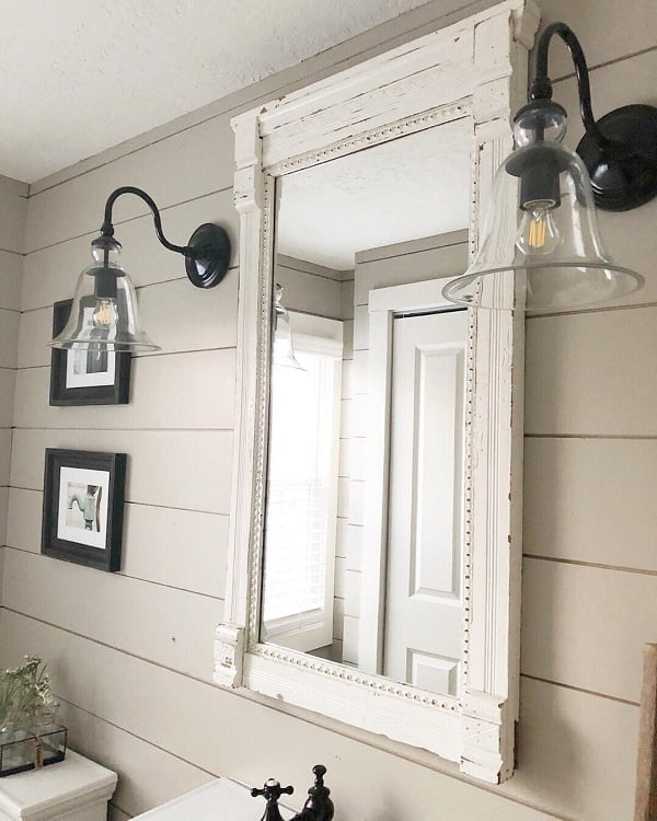 100 Cozy Rustic Farmhouse Bathroom Decor Ideas You Can Easily Copy - You have to see this bathroom decor idea with open space, retro metal faucet and stylish picture frames. Love it!  