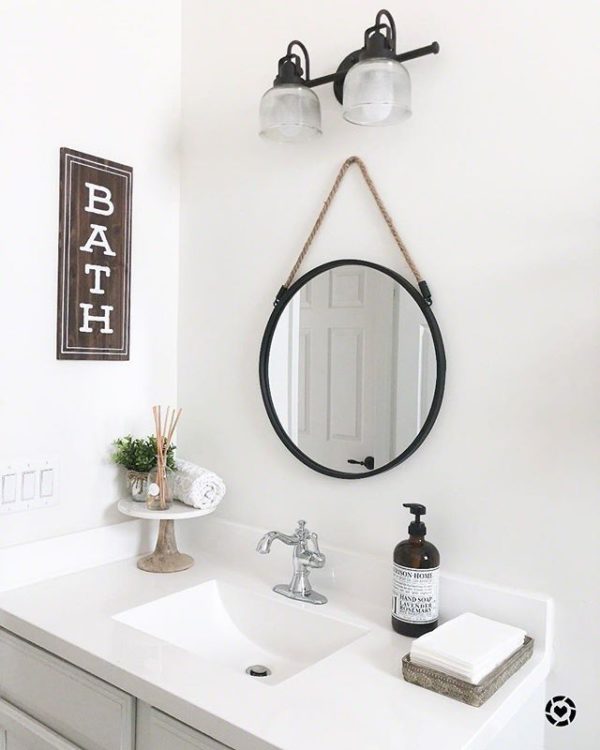 100 Cozy Rustic Farmhouse Bathroom Decor Ideas You Can Easily Copy - You have to see this bathroom decor idea with precious bath sign and porcelain sink perfection. Love it!  