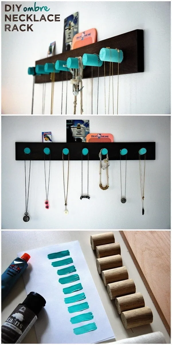 Check out the tutorial on how to make a  ombre necklace rack. Looks easy enough!  