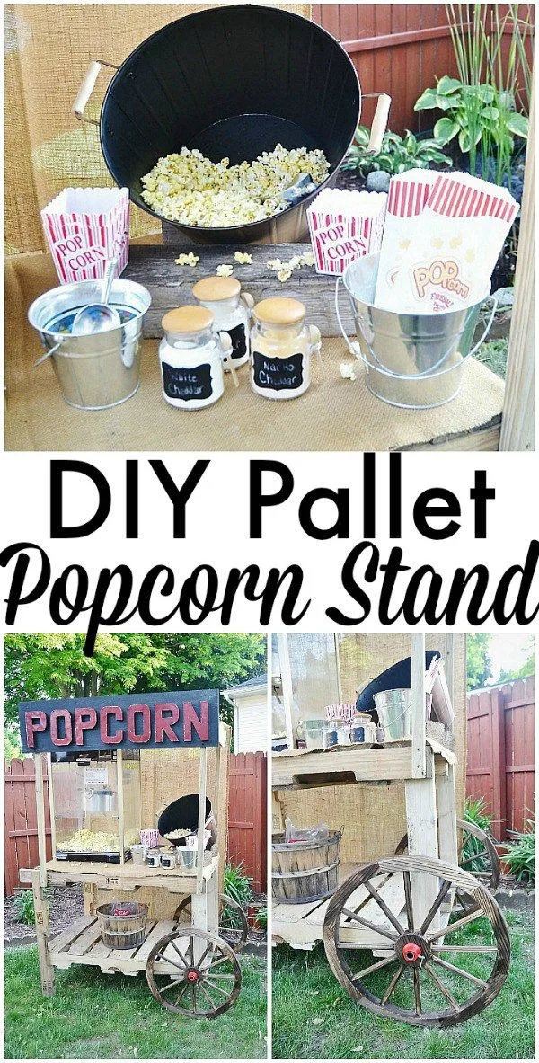 Great idea! Check out the tutorial on how to make a  outdoor pallet popcorn stand. 