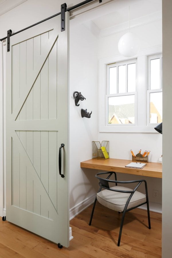 100 Charming Farmhouse Decor Ideas for Your Home Office - You have to see this office decor idea with double-windowed wall and hardwood floors. Love it!