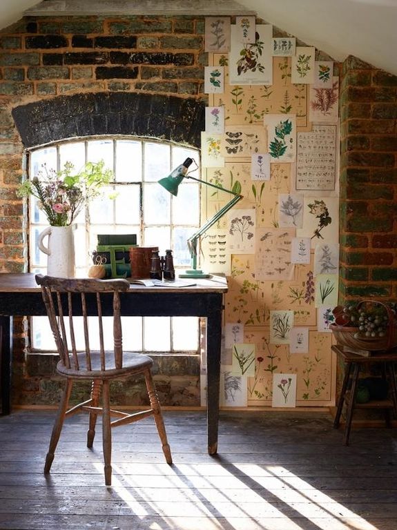 100 Charming Farmhouse Decor Ideas for Your Home Office - You have to see this office decor idea with exposed brick walls and dark hardwood flooring. Love it!   