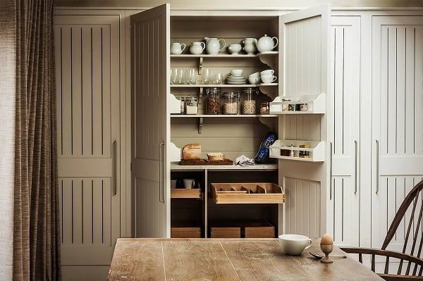 100 Stunning Farmhouse Kitchen Decor Ideas You Have to Try - You have to see this kitchen decor idea with plenty of pantry storage space and soft brown curtains. Love it! Kitchen 