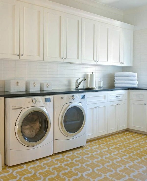 100 Fabulous Laundry Room Decor Ideas You Can Copy - You have to see this decor idea with grand space and white, retro storage space. Love it!