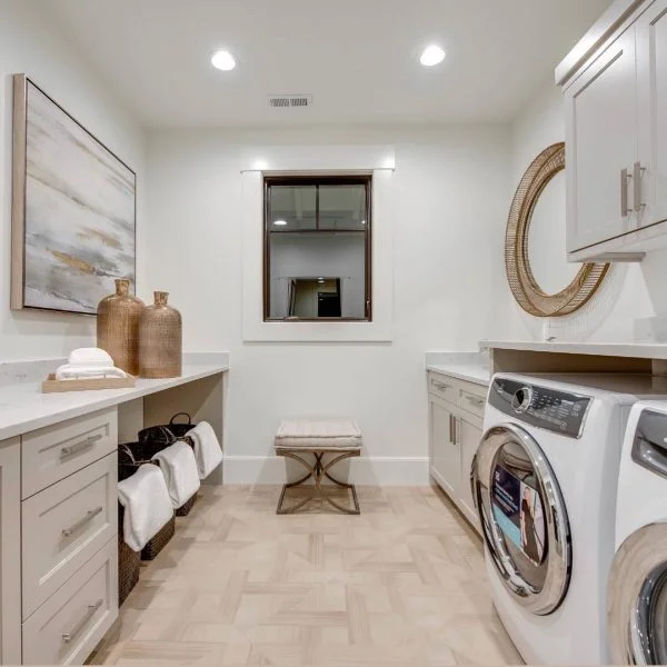 100 Fabulous Laundry Room Decor Ideas You Can Copy - You have to see this decor idea with minimalistic furnishing and a retro, inside window. Love it!