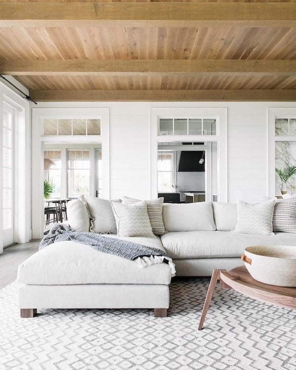  decor idea with ceramic fruit and storage bowl and hadrwood ceilings. Love it!   