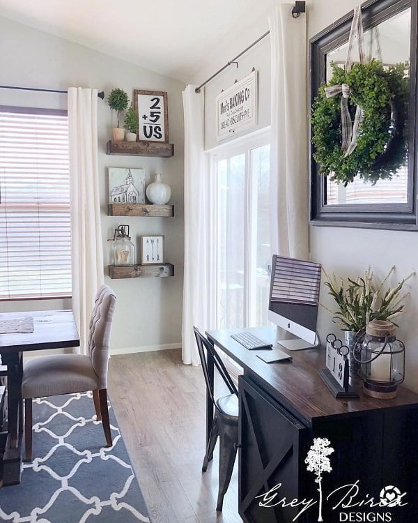  decor idea with framed wall mirror and sliding outside door. Love it!   