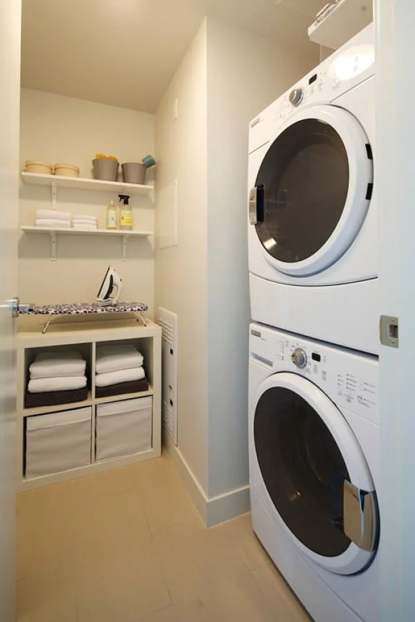 100 Fabulous Laundry Room Decor Ideas You Can Copy - You have to see this tiny laundry room decor idea with storage. Love it!