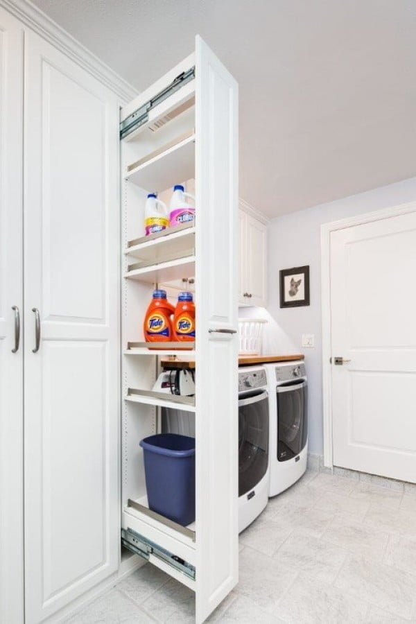 100 Fabulous Laundry Room Decor Ideas You Can Copy - You have to see this laundry room decor idea with workbench and storage. Love it!