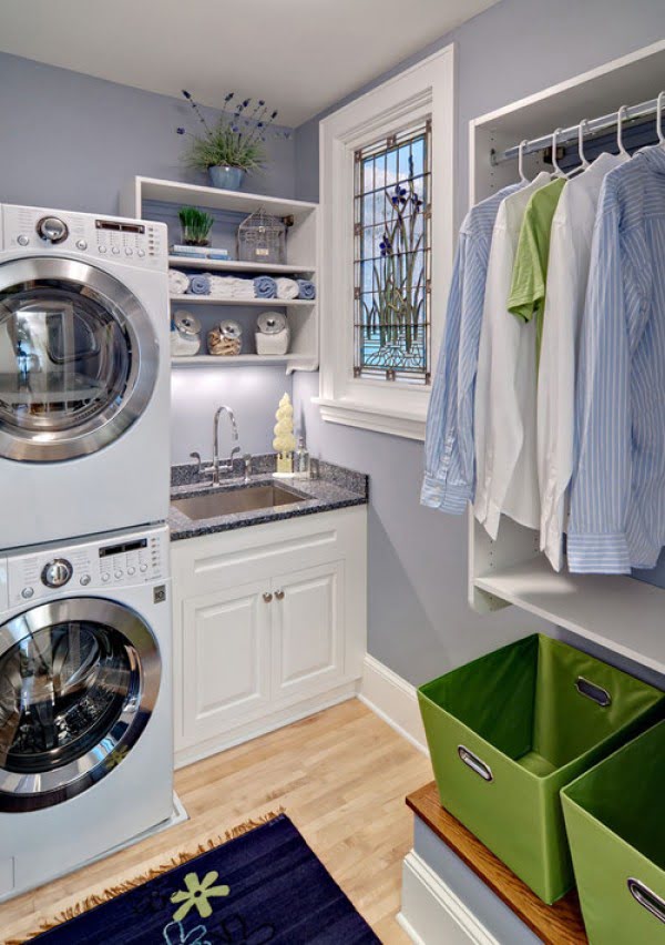 100 Fabulous Laundry Room Decor Ideas You Can Copy - You have to see this laundry room decor idea with open shelving. Love it!