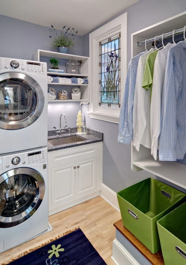 100 Fabulous Laundry Room Decor Ideas You Can Copy - You have to see this laundry room decor idea with open shelving. Love it!