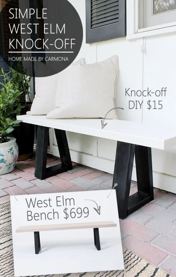 Check out the tutorial on how to make a DIY West Elm knockoff bench. Looks easy enough! 