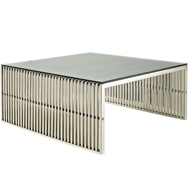 Modway Gridiron Stainless Steel Coffee Table With Tempered Glass Top