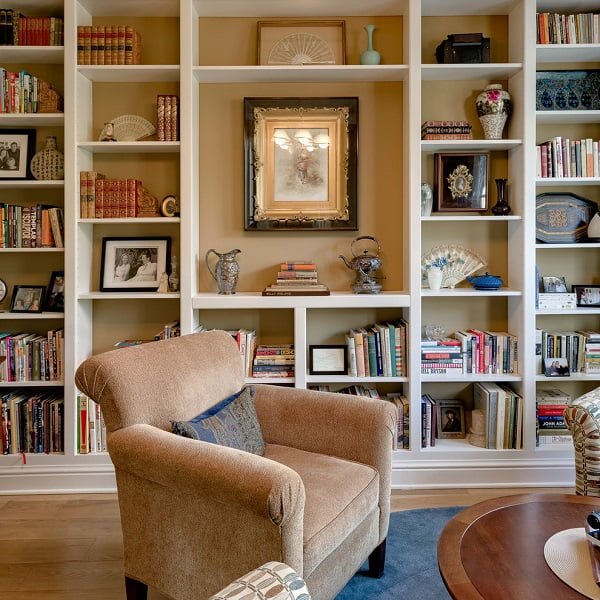 You have to see this  decor idea with white hardwood shelves and focal portrait shelf opening. Love it!  