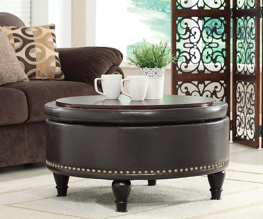 round leather ottoman