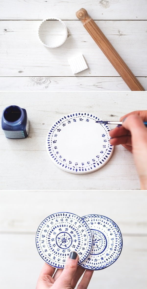 How to make  painted clay coasters 