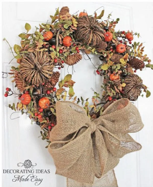 Rustic burlap fall wreath idea 