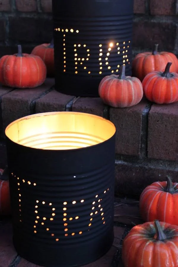 How to make  Halloween tin can luminaries 