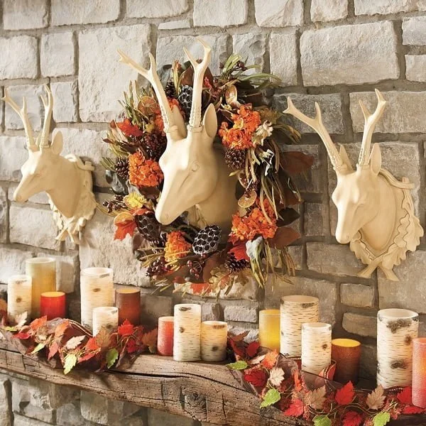 Faux deer head fall wreath idea 