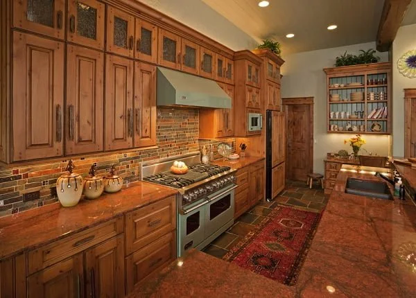 Glazed wood rustic kitchen cabinets 