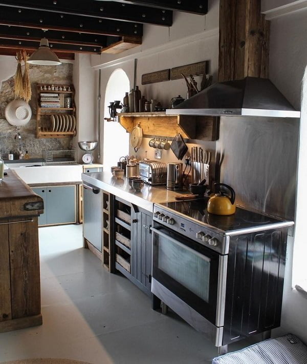 Teal rustic kitchen cabinets 