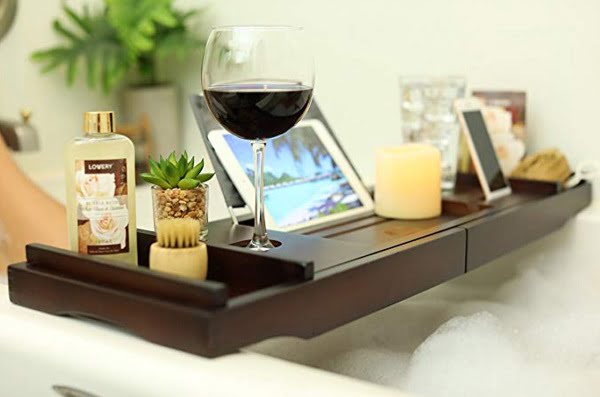 Adjustable bamboo bathtub tray
