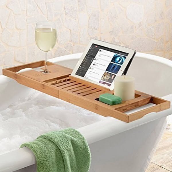 Bamboo wood bathtub tray