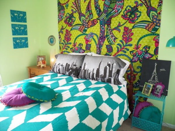 Vibrant colors boho bedroom 