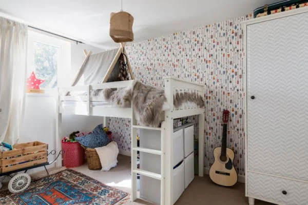 Accent wallpaper boho bedroom 