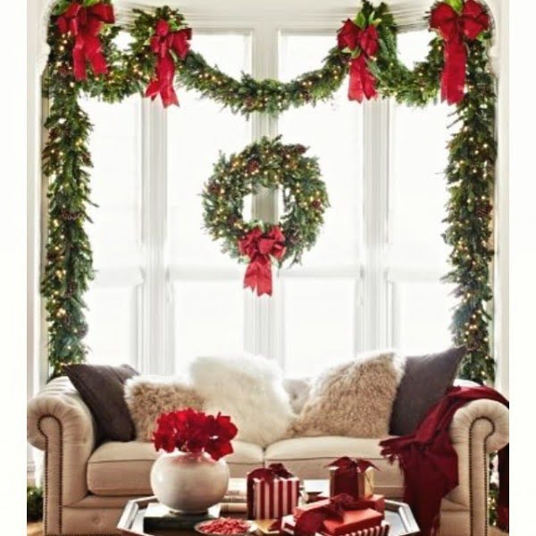  window decoration with wreaths 