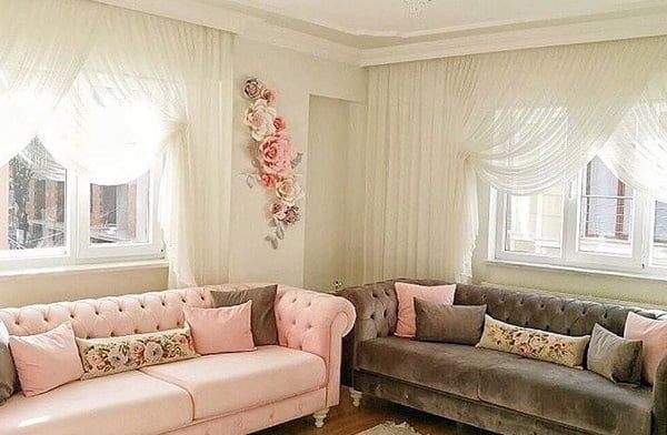 Classic white living room curtains