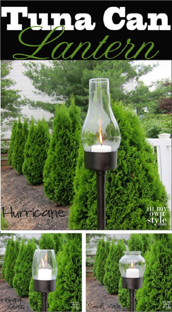 How to make  outdoor torch lanterns from tuna cans 