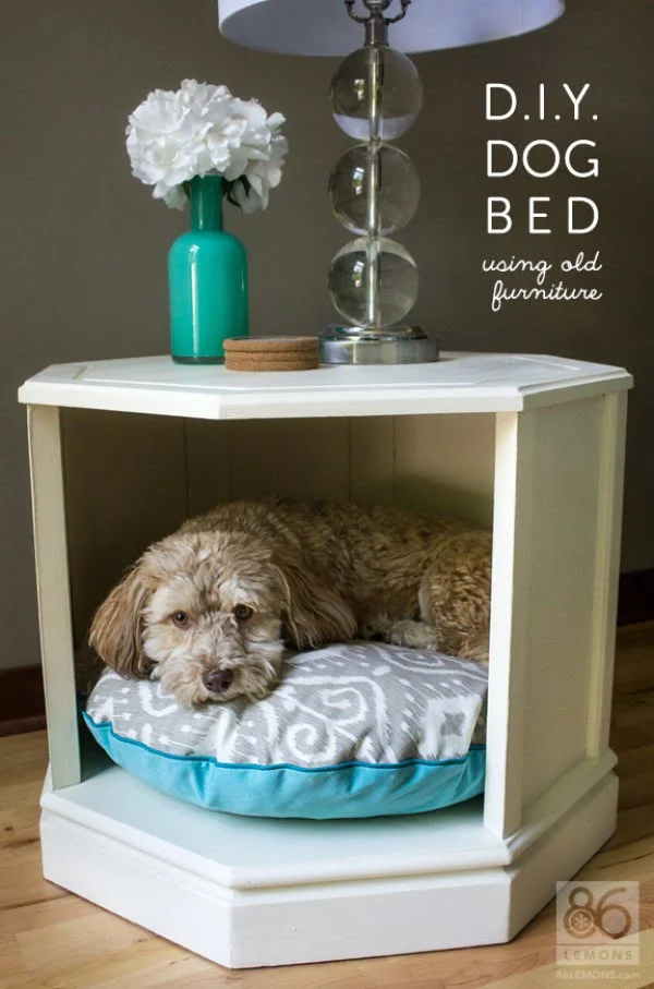 Upcycled  Dog Bed from an Old Nightstand