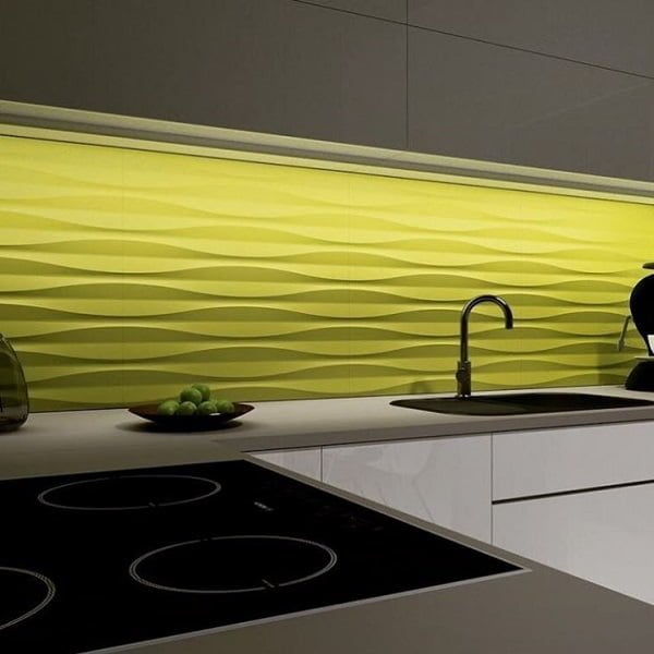 Eclectic 3D panel backsplash kitchen wall art idea #homedecor