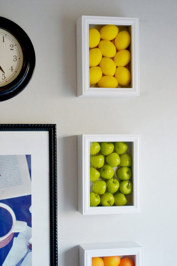 How to make fake fruit shadowbox #DIY kitchen wall art #homedecor