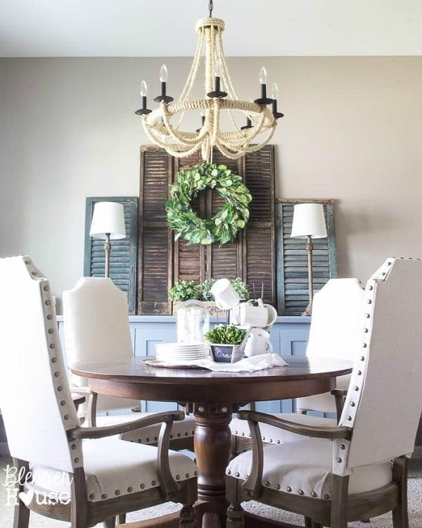 Farmhouse shutters dining room wall decor #homedecor #rustic