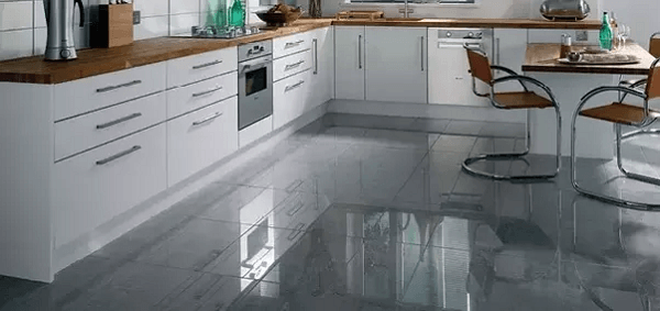 Gloss kitchen floor tile idea