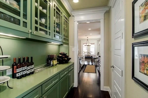 Green kitchen cabinets and countertops