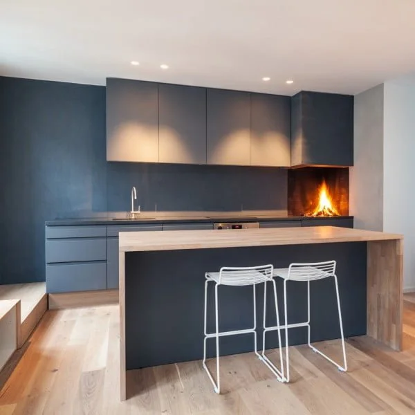 Fireplace Focal Point in a Minimalist Apartment  