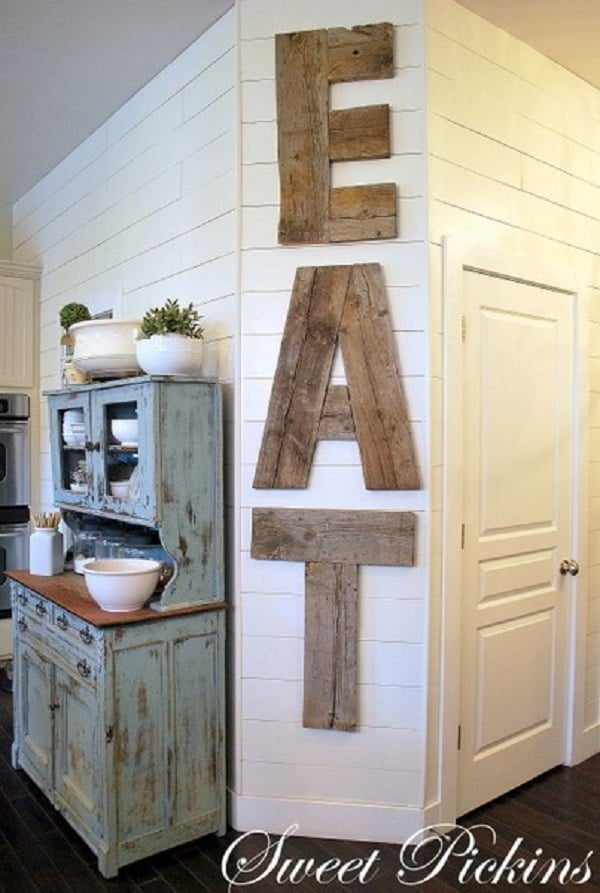 Reclaimed wood letter #rustic kitchen wall art #homedecor