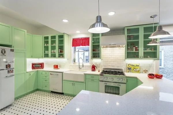 Retro green kitchen cabinets