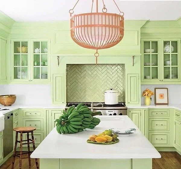 Spring green kitchen cabinets