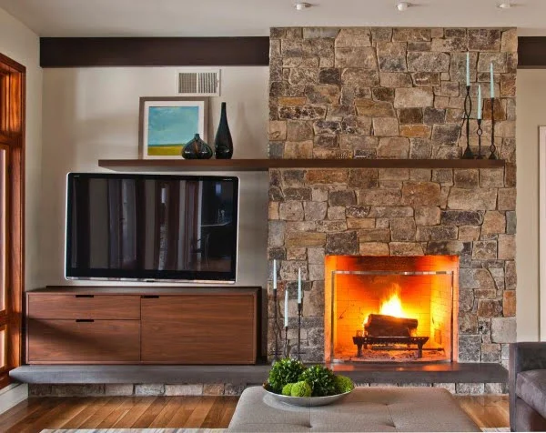 Modern Small Space Stone Fireplace Idea 
