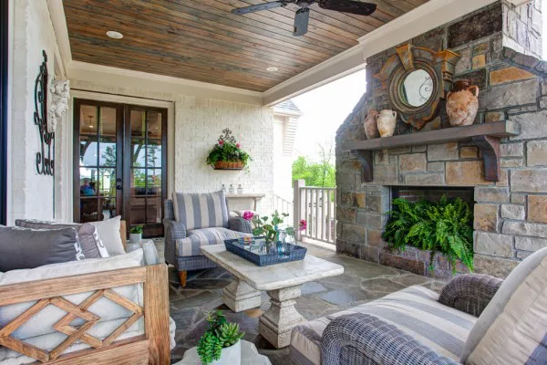 Farmhouse Patio Stone Fireplace 