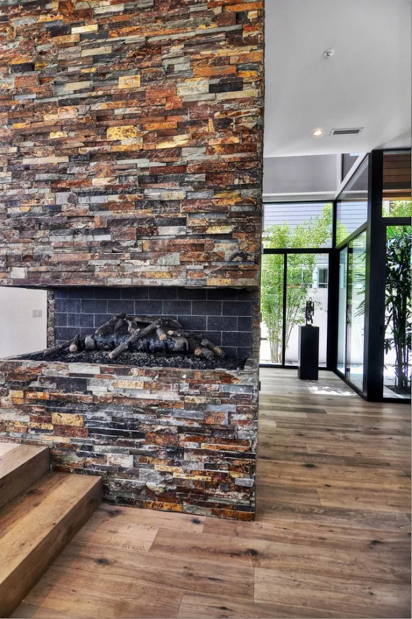 Natural Stone Wall Fireplace 