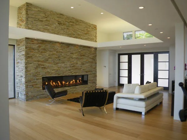 Modern Stone Wall Fireplace 