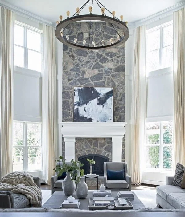 Full Wall Stone Fireplace 